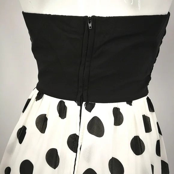 B. Smart Junior’s 3 Black & White Polka Dot Pattern Formal Strapless Mini Dress - Picture 6 of 8